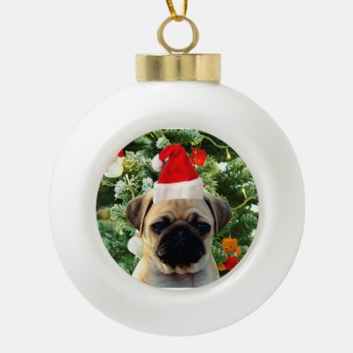 Pug Puppy Dog Christmas Tree Snowman Ceramic Ball Christmas Ornament