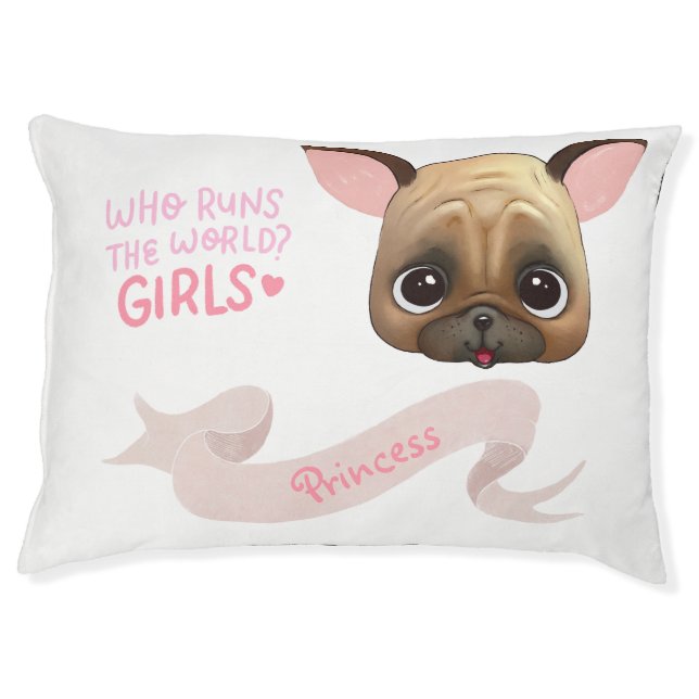 Pug Puppy Dog Girly Script Cute Pink Pet Bed (Front)