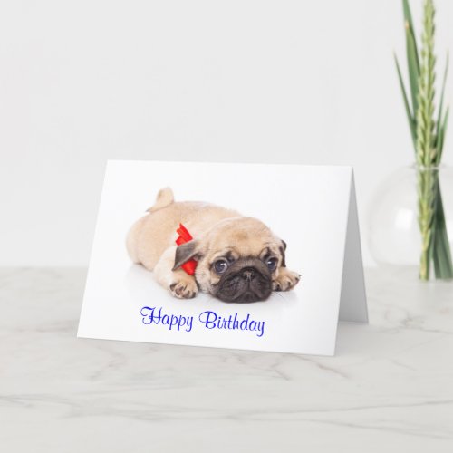 Pug Puppy Dog Happy Birthday Card _ Verse inside