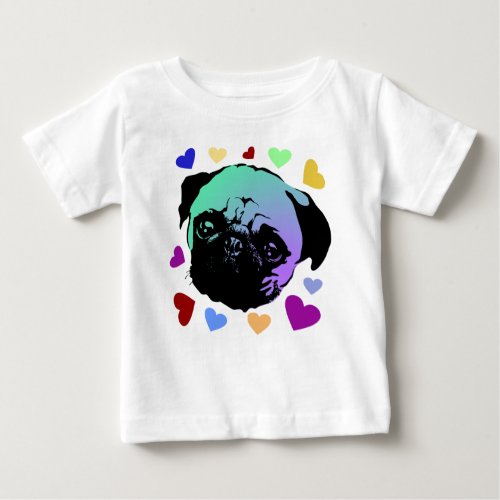 Pug Puppy Dog Love Hearts Baby T_Shirt