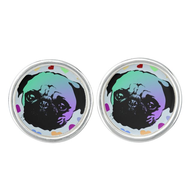 Pug Puppy Dog Love Hearts Cufflinks (Front)