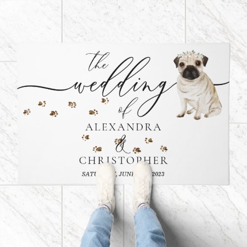 Pug puppy Dog Lover Modern Wedding Doormat