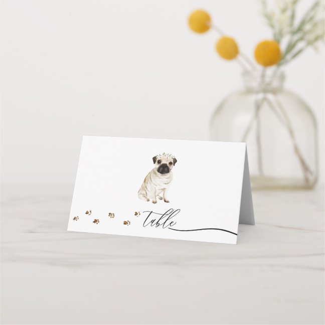 Pug puppy Dog Owner Wedding Script Table Place Card