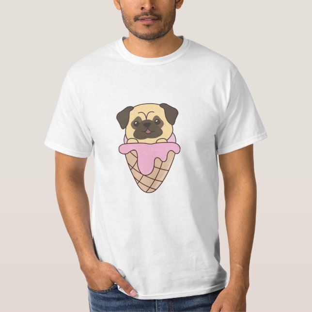 Pug Puppy Dog Pink Ice Cream Waffle Cute Animals T-Shirt (Front)