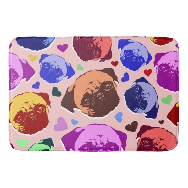 Pug Puppy Dog PopArt Retro Style Bath Mat (Front)