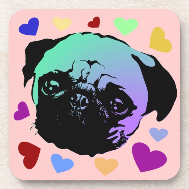 Pug Puppy Dog PopArt Retro Style Beverage Coaster (Front)