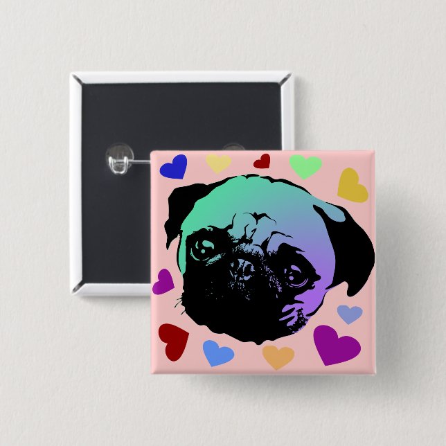 Pug Puppy Dog PopArt Retro Style Button (Front & Back)