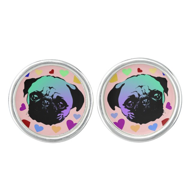 Pug Puppy Dog PopArt Retro Style Cufflinks (Front)