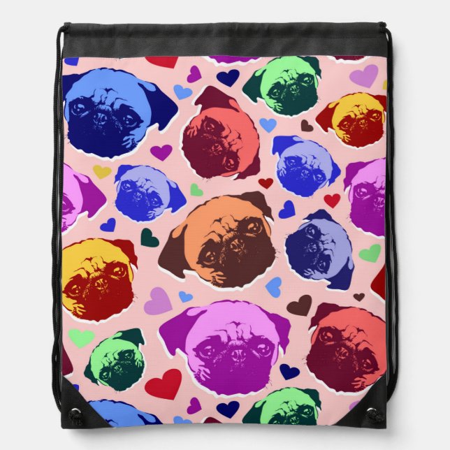 Pug Puppy Dog PopArt Retro Style Drawstring Bag (Front)