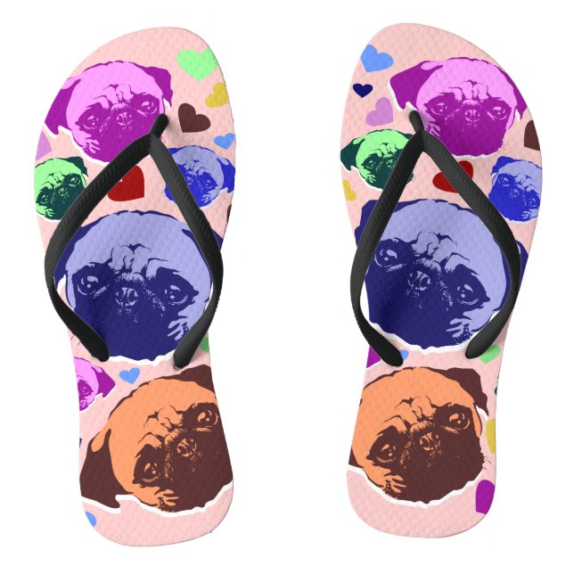 Pug Puppy Dog PopArt Retro Style Flip Flops (Footbed)