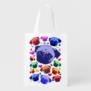Pug Puppy Dog PopArt Retro Style Grocery Bag