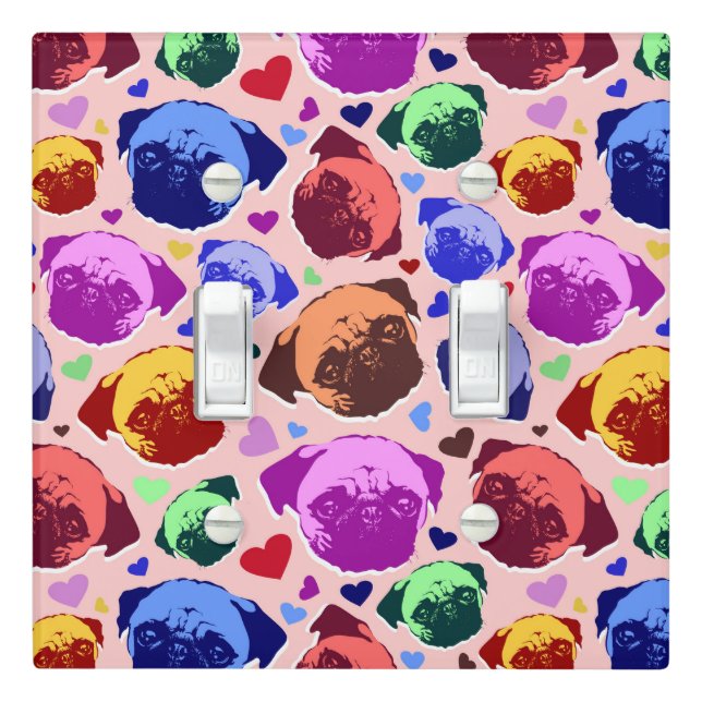 Pug Puppy Dog PopArt Retro Style Light Switch Cover (In Situ)