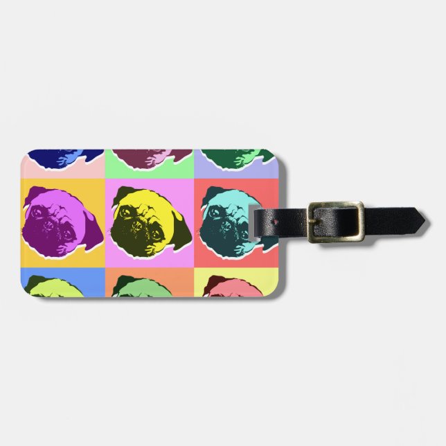 Pug Puppy Dog PopArt Retro Style Luggage Tag (Front Horizontal)