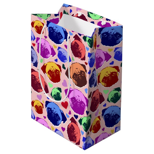 Pug Puppy Dog PopArt Retro Style Medium Gift Bag (Back Angled)