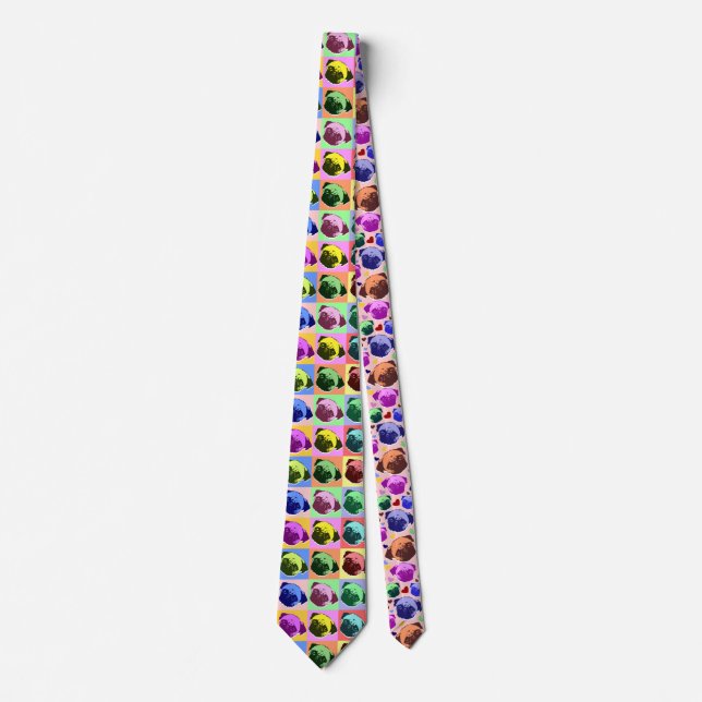 Pug Puppy Dog PopArt Retro Style Neck Tie (Front)