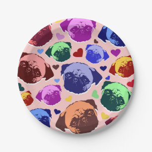 Pug Puppy Dog PopArt Retro Style Paper Plates