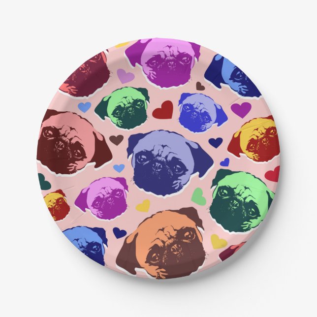Pug Puppy Dog PopArt Retro Style Paper Plates (Front)