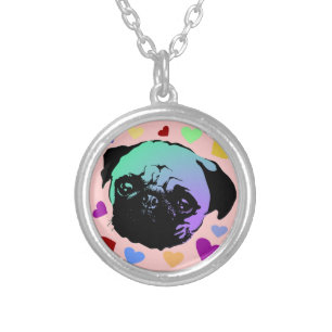 Pug Puppy Dog PopArt Retro Style Silver Plated Necklace