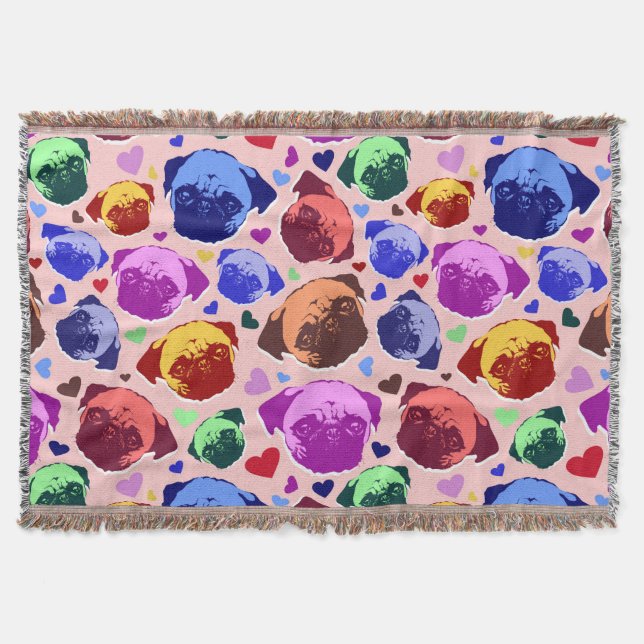 Pug Puppy Dog PopArt Retro Style Throw Blanket (Front)