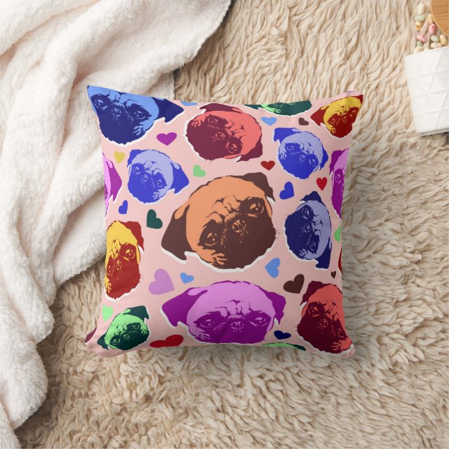 Pug Puppy Dog PopArt Retro Style Throw Pillow (Blanket)