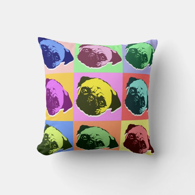 Pug Puppy Dog PopArt Retro Style Throw Pillow (Front)