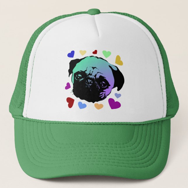 Pug Puppy Dog PopArt Retro Style Trucker Hat (Front)