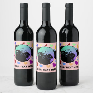 Pug Puppy Dog PopArt Retro Style Wine Label