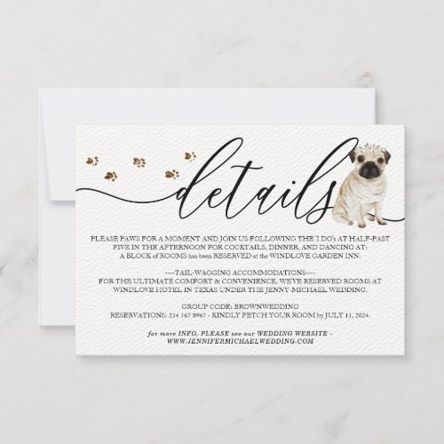 Pug puppy Dog Wedding Details RSVP Card
