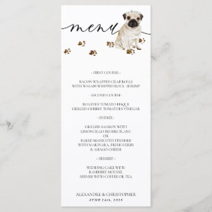 Pug puppy Dog Wedding Party Menu