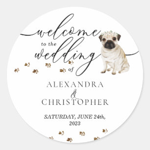 Pug puppy Dog Wedding Welcome Classic Round Sticker