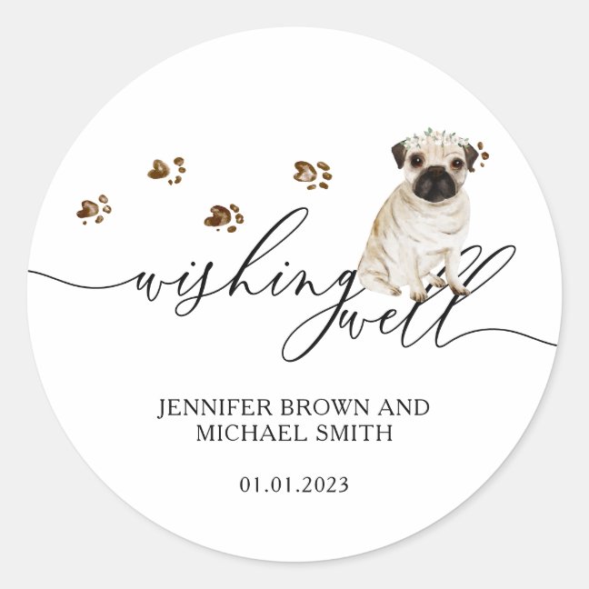 Pug puppy Dog Wishing Well Classic Round Sticker