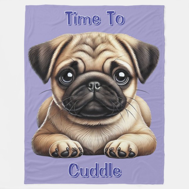Pug Puppy Fleece Blanket (Front)