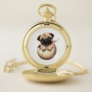 Pug Puppy in Egg - Cute Dog Design Pocket Watch