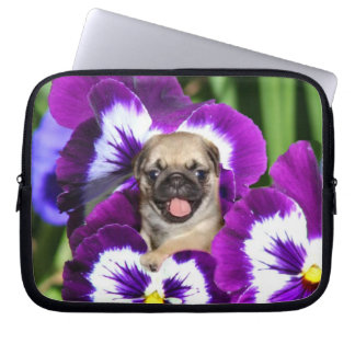 Pug puppy in pansies Neoprene Laptop Sleeve