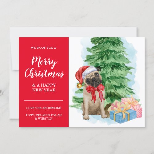 Pug Puppy Inexpensive Christmas Santa Hat Dog Card