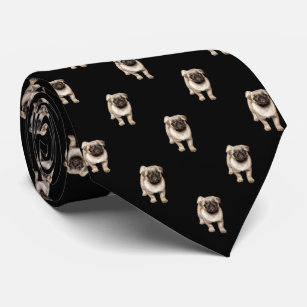 Pug Puppy Pattern on Black Neck Tie