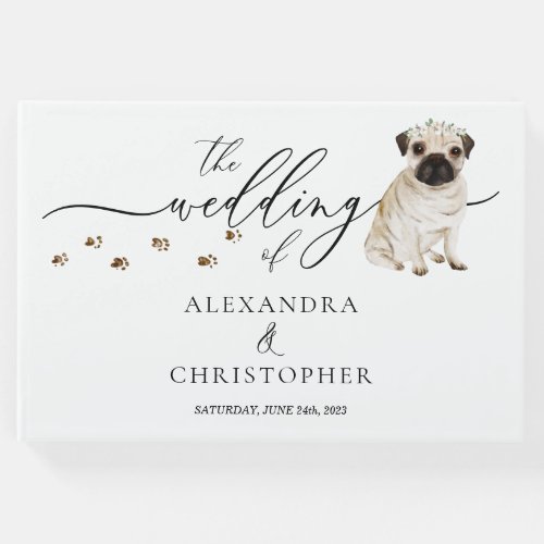 Pug puppy pet Wedding Calligraphy Guest Book