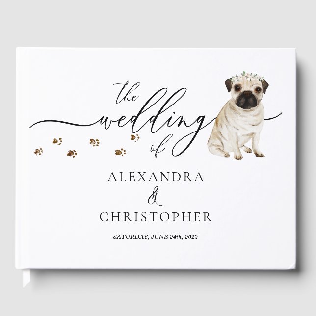 Pug puppy pet Wedding Calligraphy Guest Book (Front)