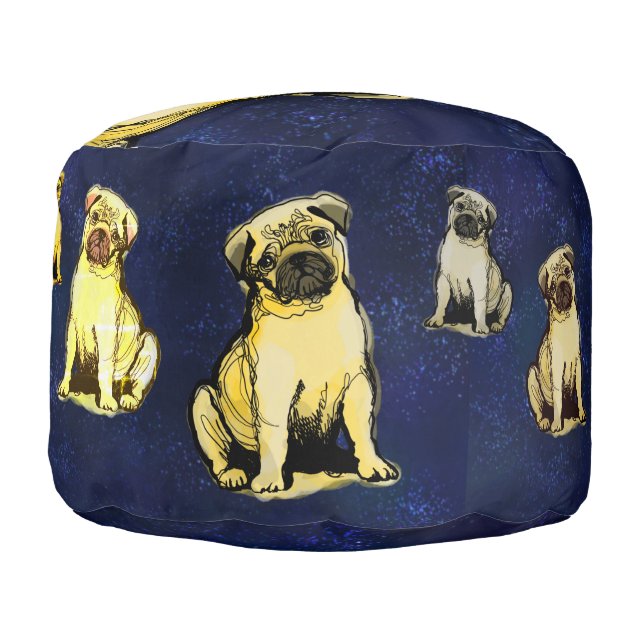 pug puppy, Round Pouf (Left)