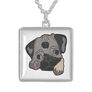 PUG PUPPY STERLING SILVER NECKLACE