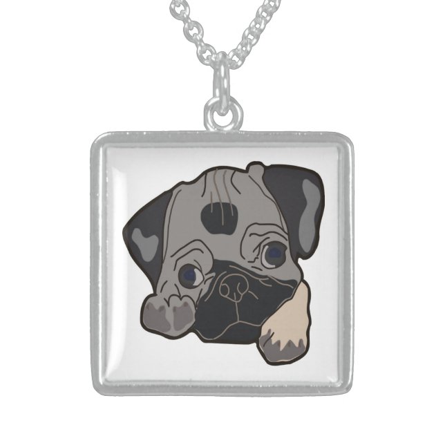 PUG PUPPY STERLING SILVER NECKLACE (Front)
