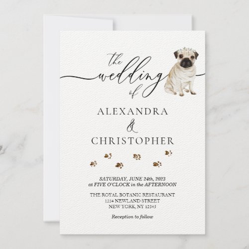 Pug puppy Wedding Calligraphy Invitation