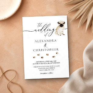 Pug puppy Wedding Calligraphy Invitation
