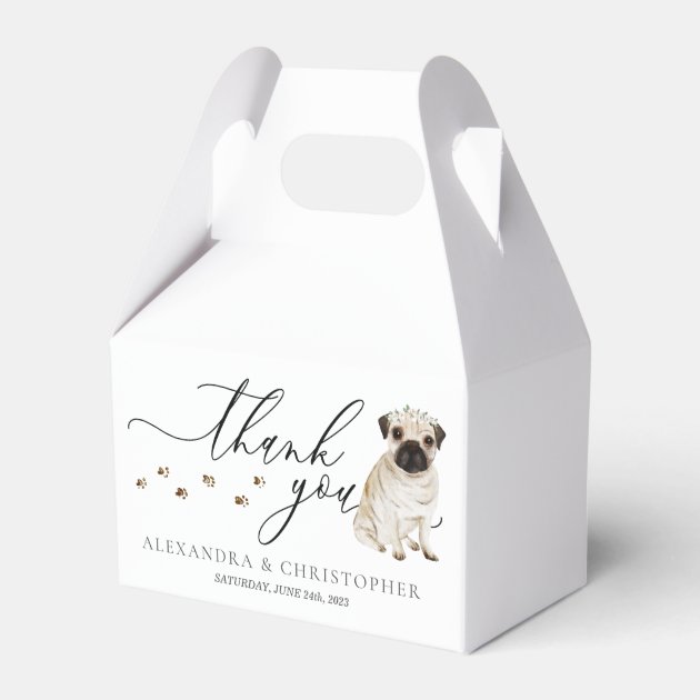 Pug puppy Wedding Calligraphy Thank You Favor Boxes