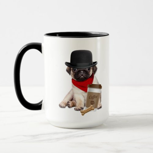 Pug Puppy with his Coffee Cup  Biscuit