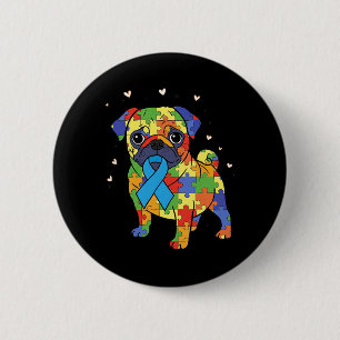 Pug Puzzle Autism Awareness Autistic Dog Womens Me Button