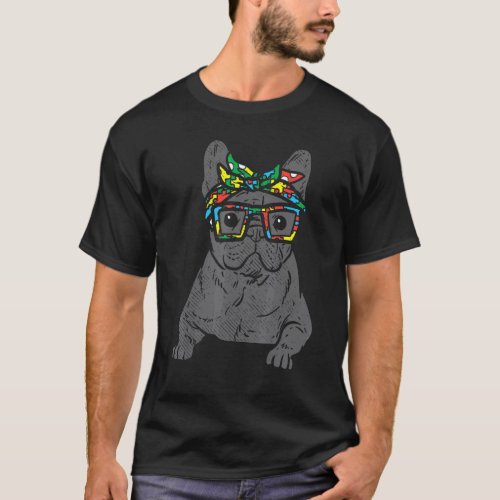 Pug Puzzle Bandana Glasses Autism Awareness Dog  O T-Shirt
