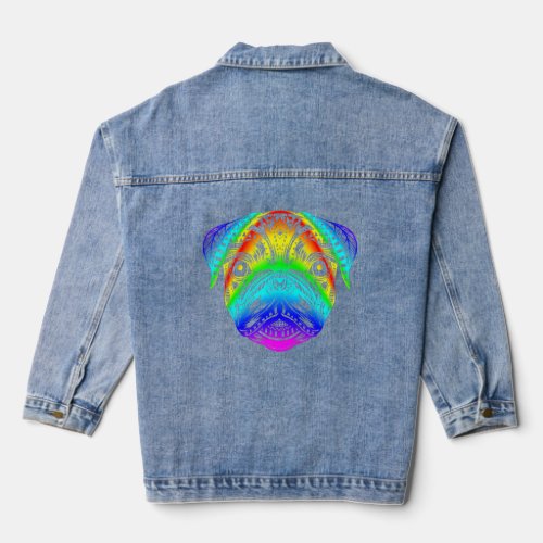 Pug Rainbow Style Mandala  Denim Jacket