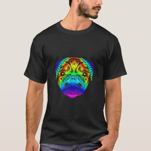 Pug Rainbow Style Mandala  T_Shirt