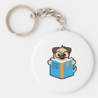 Pug Reading A Book Book Lover Pug Owner Bookworm Keychain